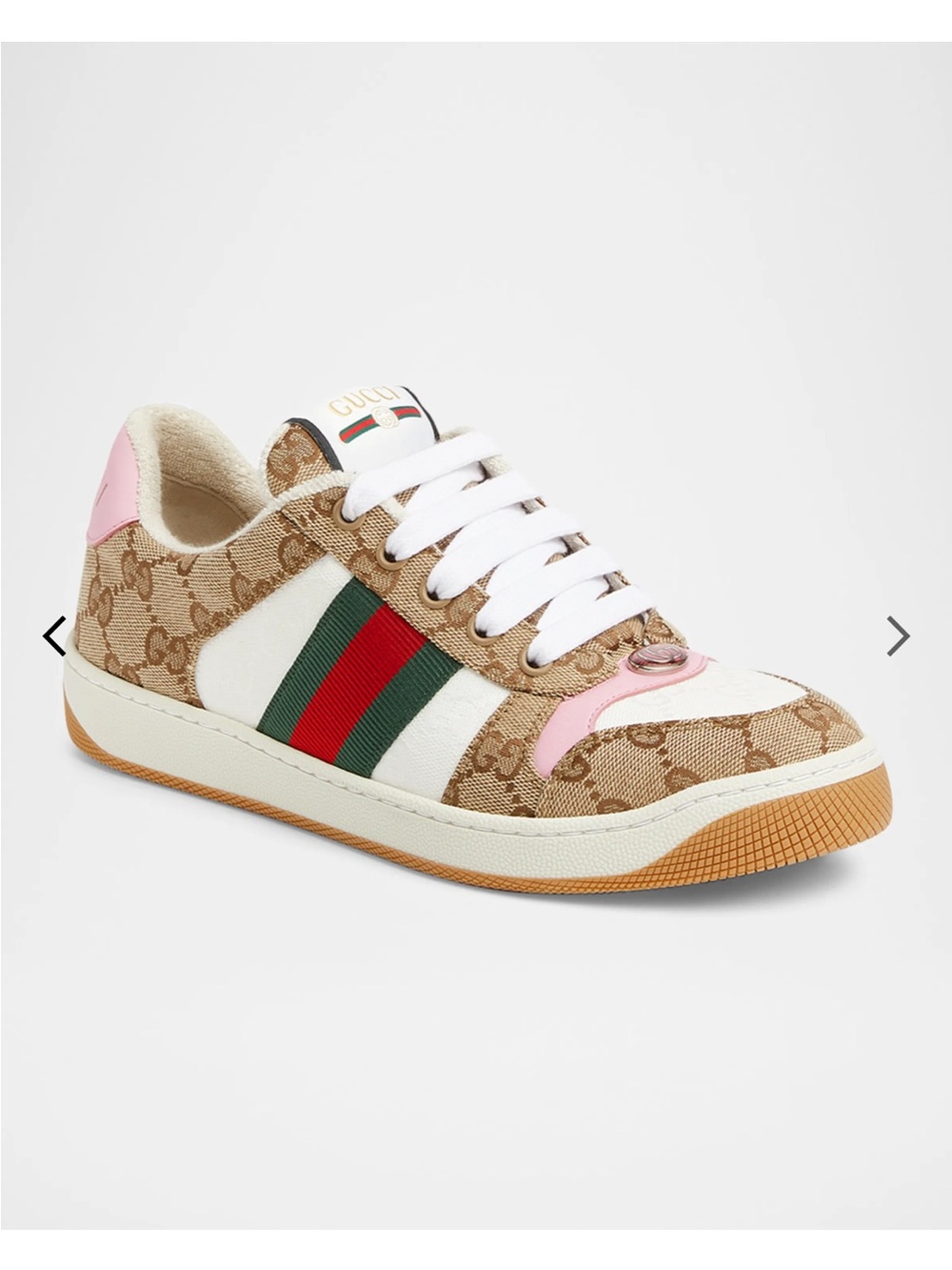 Gucci Screeners GG Canvas and Leather Sneakers Pink accent